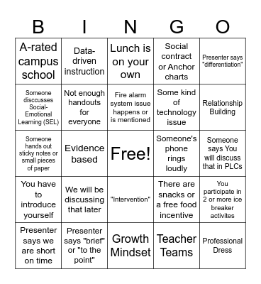 SJE PD Secret BINGO Card