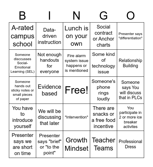SJE PD Secret BINGO Card