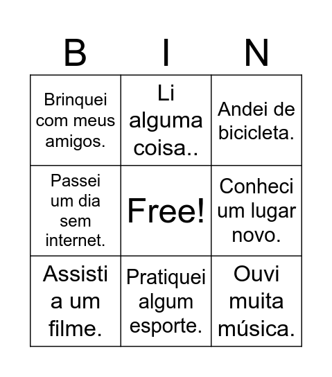 O que eu fiz nas férias? Bingo Card