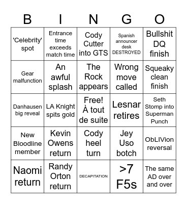 SummerSlam 2026 Bingo Card