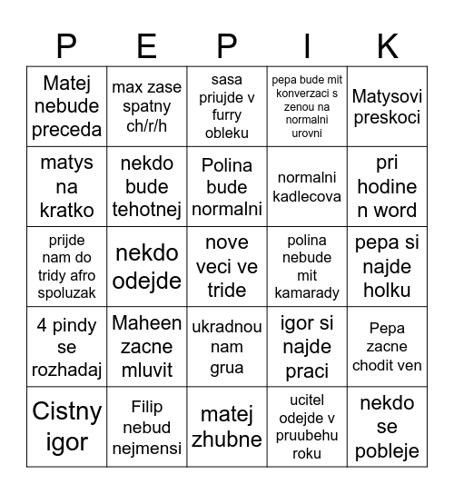 školní rok 26/27 Bingo Card
