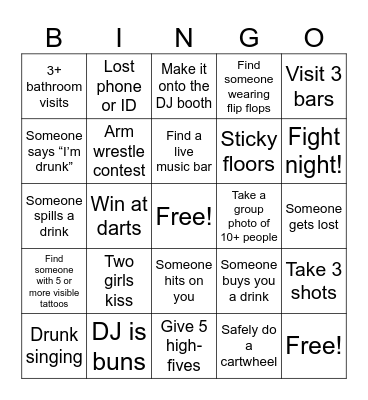 BAR CRAWL Bingo Card