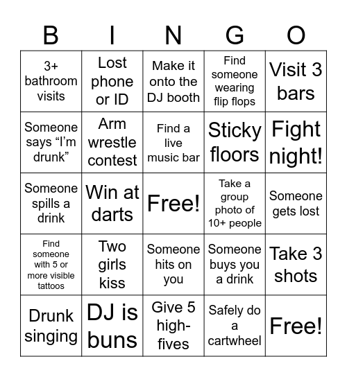 BAR CRAWL Bingo Card