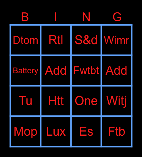 MATALLICA Playlist Bingo Card