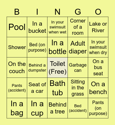 Places You've Peed Bingo Card