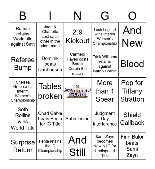 SummerSlam 2026 Bingo Card