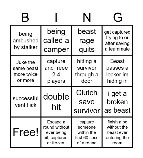 Flee The Facility Bingo Card