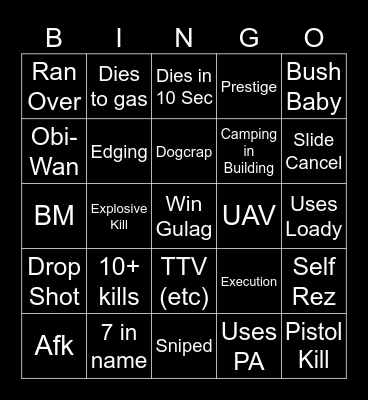 Warzone Spectating Bingo Card