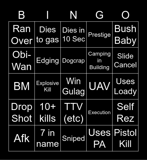 Warzone Spectating Bingo Card