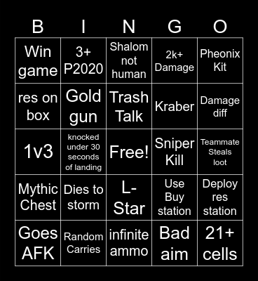 Apex BLACKOUT Bingo Card