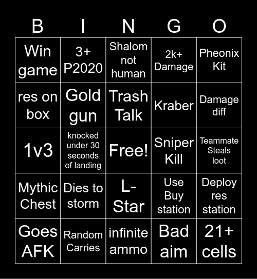 Apex BLACKOUT Bingo Card