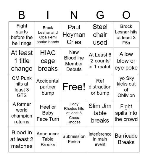 Summersland 2026 Night 1 Bingo Card
