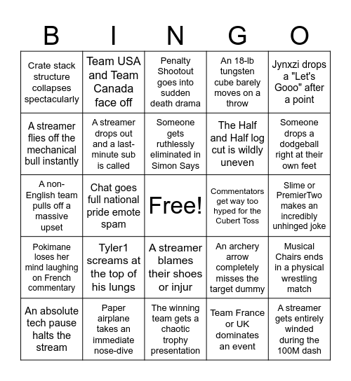 🏅 The Streamer Games 2026 Bingo Card Bingo Card