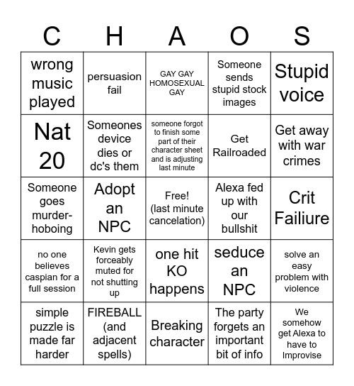 DND Bingo Card