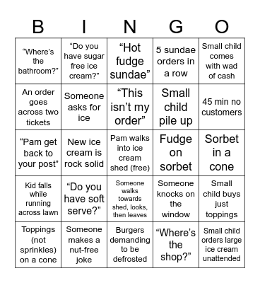 Ice cream bingo Card