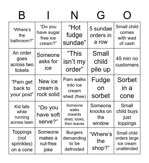 Ice cream bingo Card