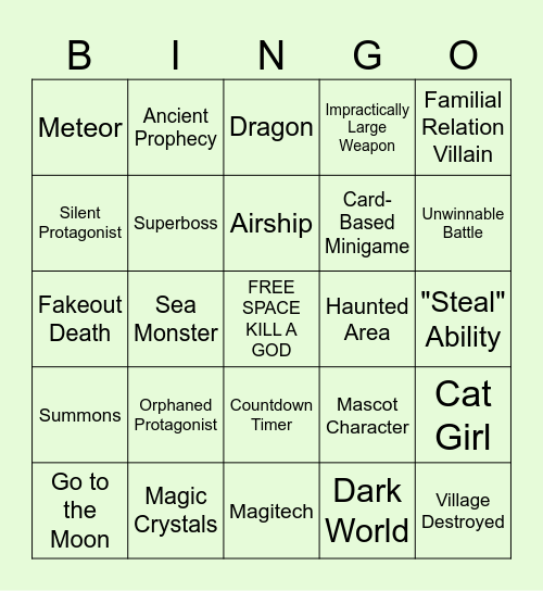 JRPG Bingo Card