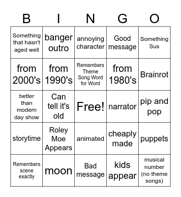 Nostalgia Bingo Card