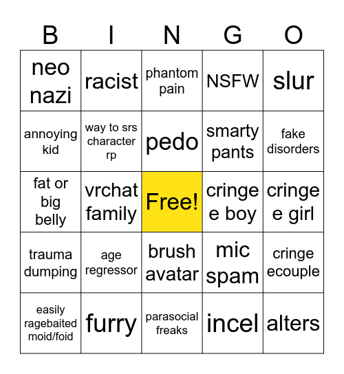 VRCHAT GOY Bingo Card