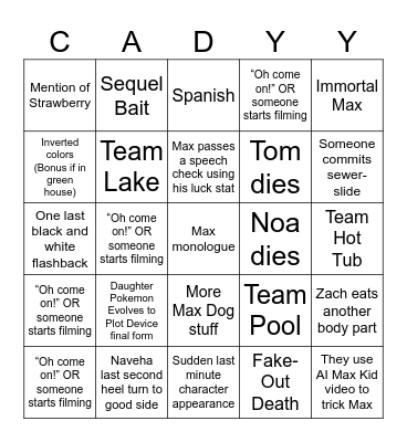 Cape Fear Bingo Card