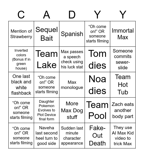 Cape Fear Bingo Card