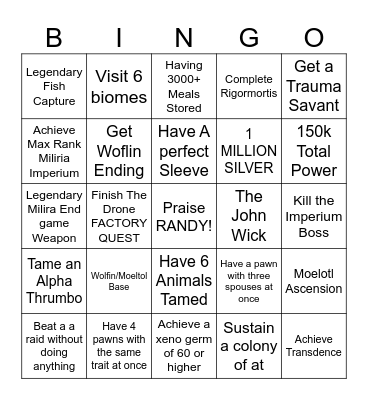 Funny Challenge Bingo Card