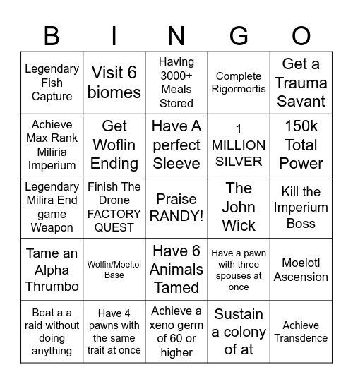 Funny Challenge Bingo Card