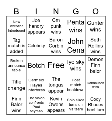 Summer slam predictions Bingo Card
