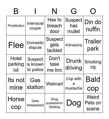 Cops Bingo Card