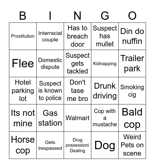 Cops Bingo Card