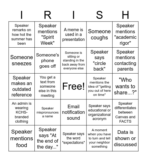 Irish Staff Bingo - Welcome Back 2026 Bingo Card