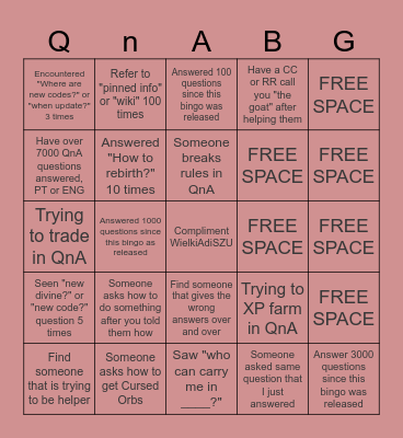 QnA BG Bingo Card