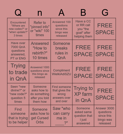QnA BG Bingo Card
