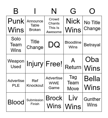 WWE Summerslam Saturday Bingo Card