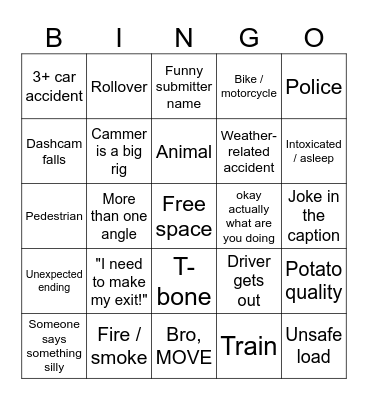 Idiots In Cars Bingo Card