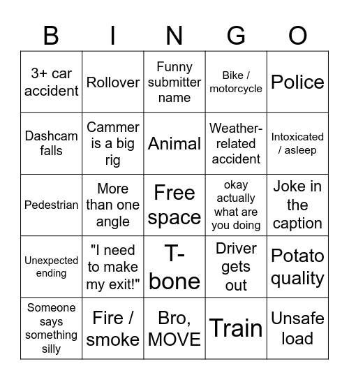 Idiots In Cars Bingo Card