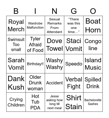 Cruise Bingo Card