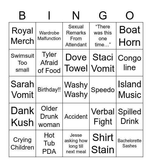 Cruise Bingo Card