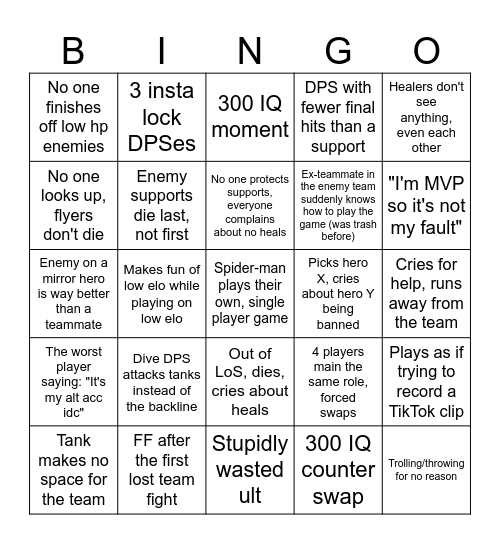 Marvel Rivals Ranked (EN) Bingo Card