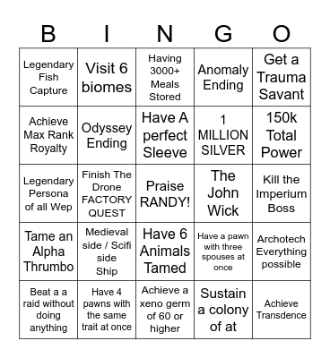 Funny Challenge Bingo Card
