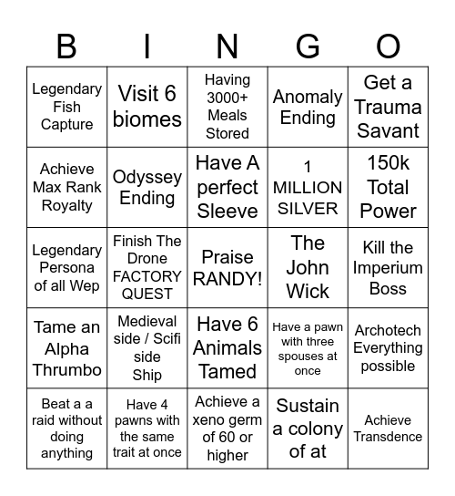 Funny Challenge Bingo Card
