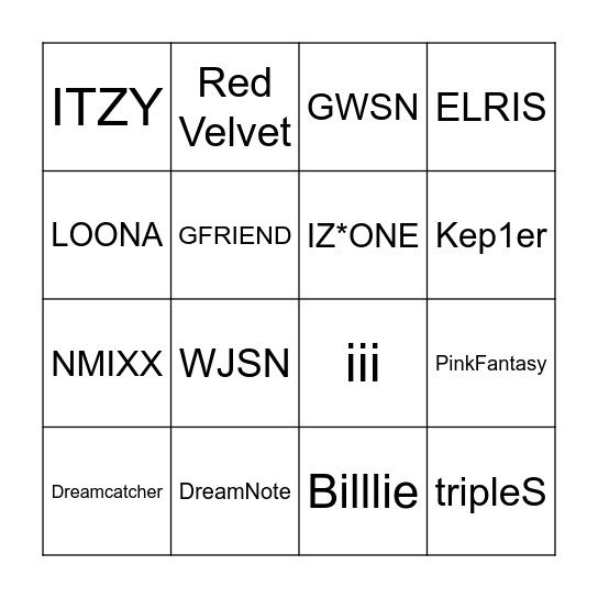 dreamnote_fan fave discographies Bingo Card