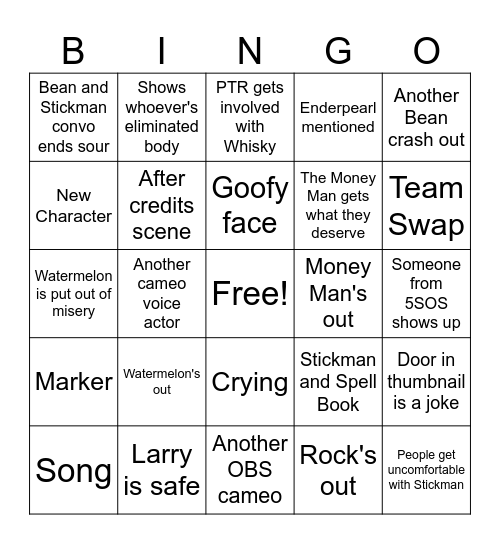 Bean Show 9 Bingo Card