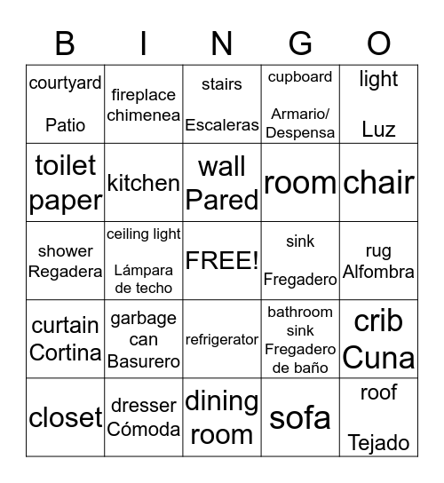 Where the  families live Bingo Card