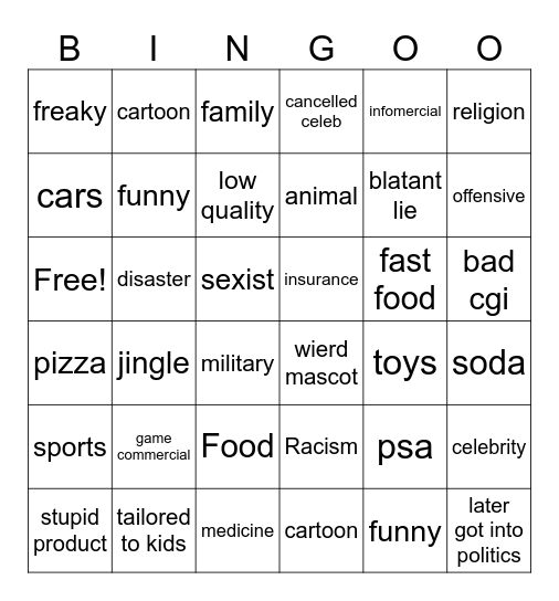 Poorly Aged ads bingo Card