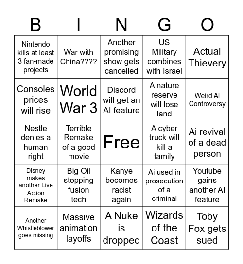What Terrible Things Will Companies Do? Bingo Card