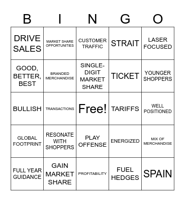 TJX Earnings BINGO Card