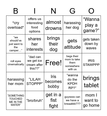 Iris/Lilah Beach Bingo Card