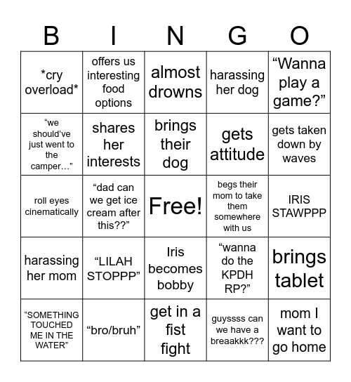Iris/Lilah Beach Bingo Card