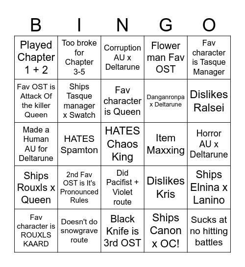 Deltarune Fan Bingo! Bingo Card